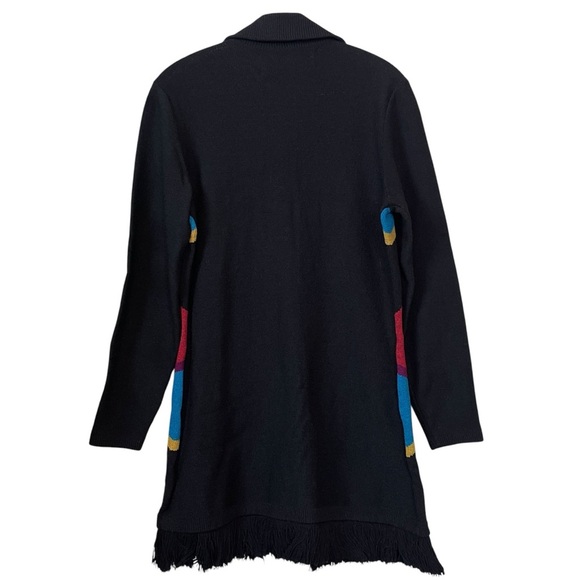 Steve Fabrikant Knit Wool Fringe Southwest Aztec Sweater Dress Black Size Small - Picture 2 of 9
